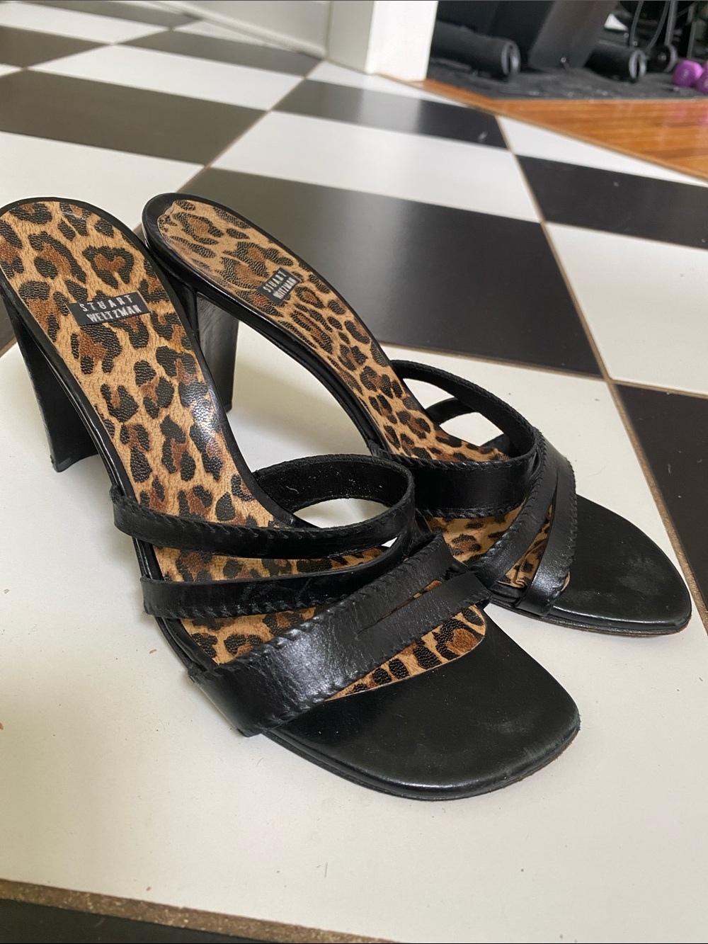 Stuart Weitzman Black Strappy High Heel Mule size 10, Spain